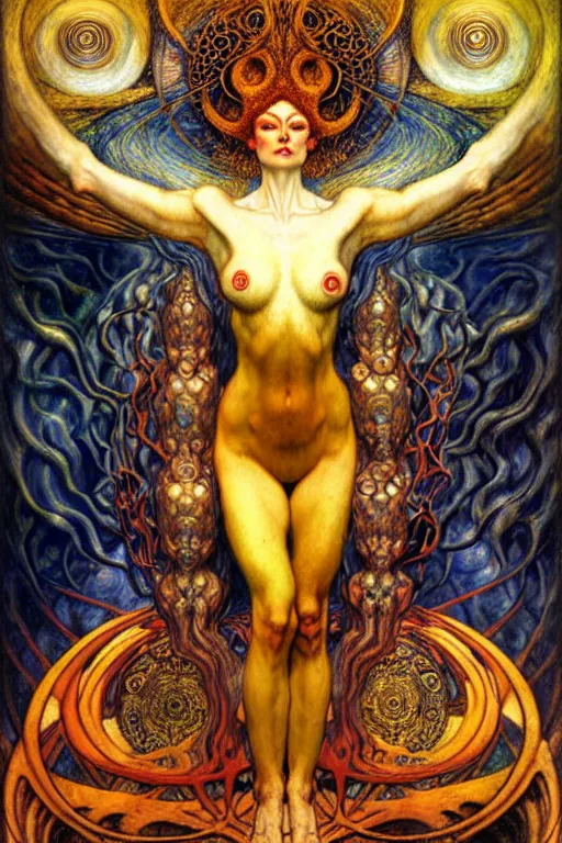 Image similar to Divine Chaos Engine by Karol Bak, Jean Delville, William Blake, Gustav Klimt, and Vincent Van Gogh, symbolist, visionary