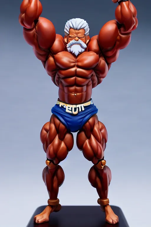 Image similar to still high quality figurine of bodybuilder president lula, tsurime eyes, tareme eyes, personification, dynamic pose, detailed product photo, featured on amiami, tone mapped, beautiful composition, 8 5 mm, f. 1 4