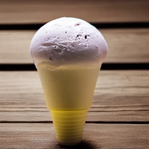 Image similar to a glowing, levitating ice cream cone with semitransparent ice cream containing a tungsten filament