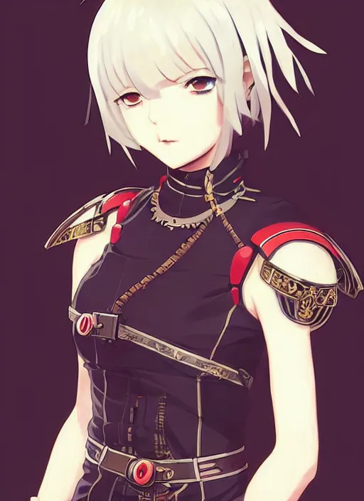 Image similar to ilya kuvshinov anime reol in ornate armor, last exile, murata range, fine detail, perfect anime face, dramatic lighting, dynamic composition, art deco, cel shading, vivid, rich texture, alphonse mucha, ( ( ( colorful ) ) ), yoshinari yoh