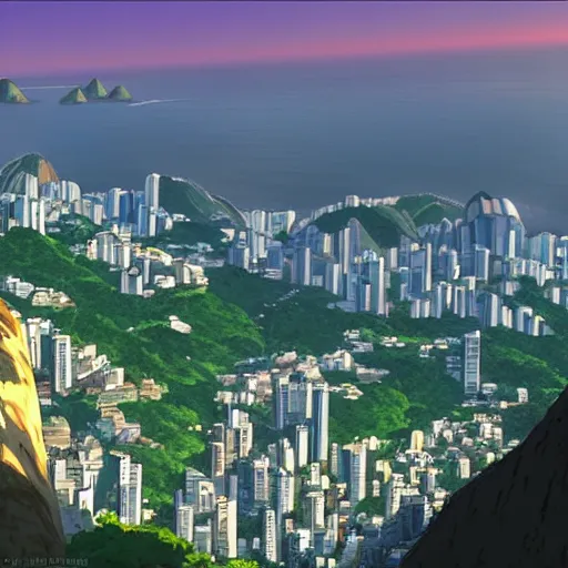 Image similar to rio de janeiro in an anime film, directed by makoto shinkai