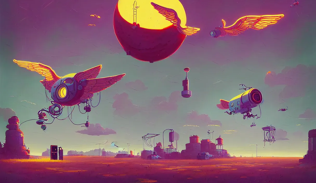 Prompt: epic professional digital art of a flying soda machine with wings, art by simon stalenhag, epic, stunning, gorgeous, wow wow detail