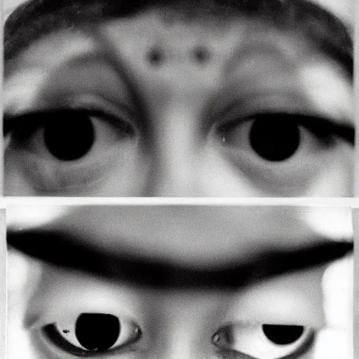 Prompt: a person with multiple eyes, mug shot, 1987