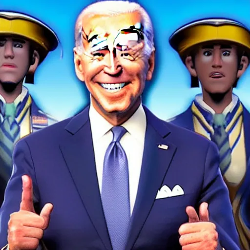 Image similar to Joe Biden in Fortnite, in-game screenshot