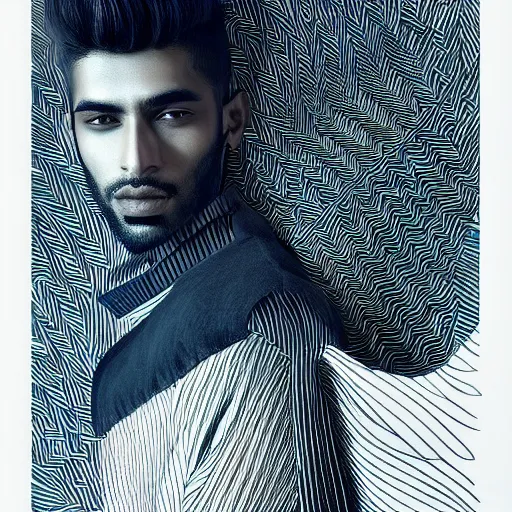 Prompt: portrait of a pakistani male model, an ultrafine detailed illustration by james jean, intricate linework, bright colors, final fantasy, behance contest winner, vanitas, angular, altermodern, unreal engine 5 highly rendered, global illumination, radiant light, detailed and intricate environment