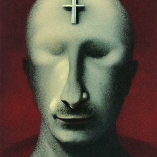 Image similar to priest by Zdzisław Beksiński, oil on canvas