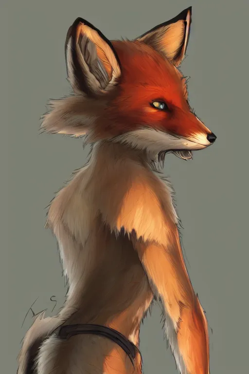 Image similar to a fox fursona, trending on artstation, by kawacy, furry art, digital art, cyberpunk, high quality, backlighting