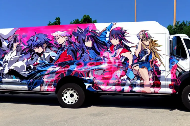 Prompt: truck-wrap-side-shot, anime