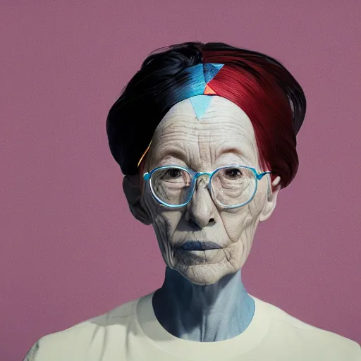 Prompt: abstract 3d female portrait age 90 by james jean and Jason Chan, rendering, redshift, octane