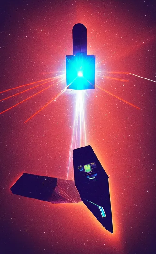 Image similar to “ geometric laser gun, floating in dark space ”