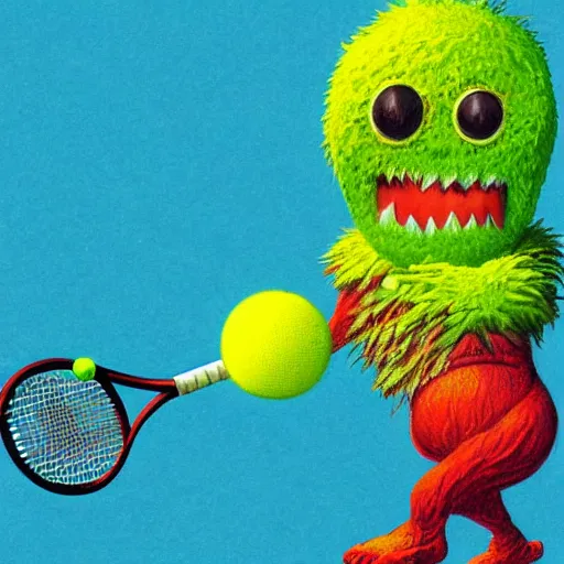 Prompt: a tennis ball monster shrugging, digital art, fantasy, magic, trending on artstation, ultra detailed, professional illustration by Basil Gogos