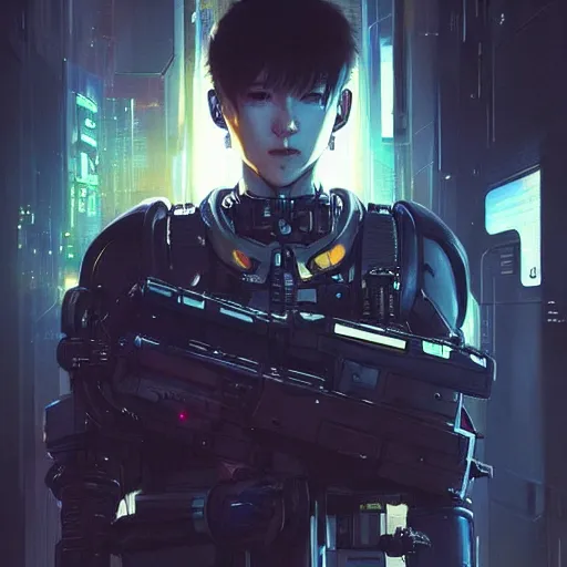 Image similar to Cyberpunk, sci-fi space game art, jeon Jungkook holding a gun. alien planet art by Akihito Yoshitomi AND Yoji Shinkawa AND Greg Rutkowski, Mark Arian trending on artstation