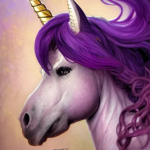 Image similar to portrait of a menacing beautiful Rarity, unicorn mare, short muzzle, top half of body, My Little Pony, by Stanley Artgerm Lau , greg rutkowski, thomas kindkade, alphonse mucha, loish, norman rockwell, J. C. Leyendecker. bright purple mane, purple fur, angry complexion, beautiful detailed eyes, black rose frame. D&D, fantasy. Trending on artstation rule of thirds extremely detailed old illustration hd 4k