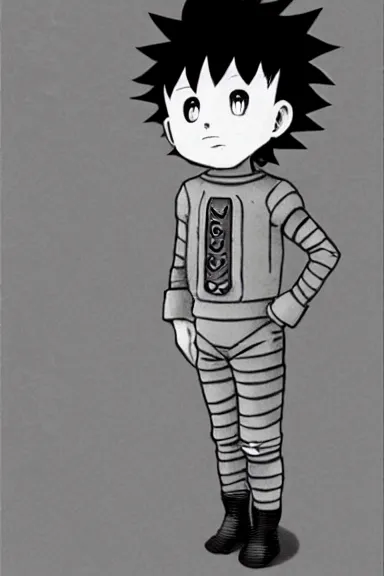 Image similar to attractive salvage little boy in cat suit, black and white artwork made by kentaro miura and yoshihiro togashi and ilya kuvshinov