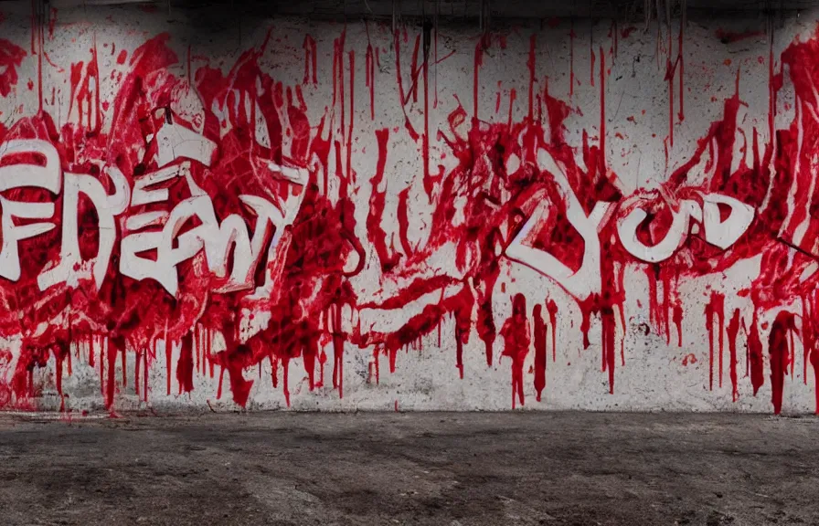 Image similar to new york underground graffiti, bloody meat font, dripping blood red, 4k