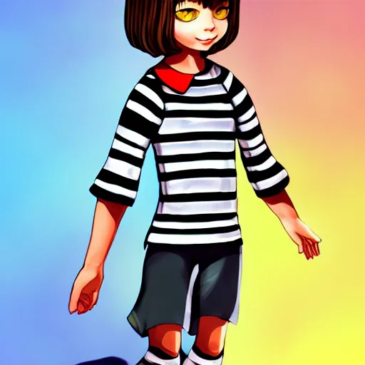 Prompt: Frisk Wearing a striped outfit, digital Painting, ultradetailed, artstation, oil Painting, ultradetailed, artstation