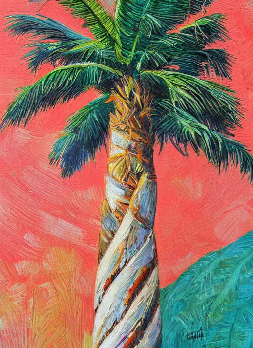 Image similar to baguettes grow on a palm tree, intricately detailed acrylic painting
