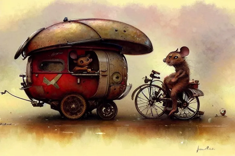 Image similar to adventurer ( ( ( ( ( 1 9 5 0 s retro future robot mouse wagon home. muted colors. ) ) ) ) ) by jean baptiste monge!!!!!!!!!!!!!!!!!!!!!!!!! chrome red