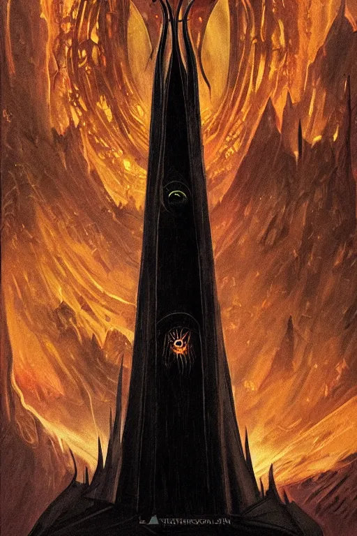 Image similar to tarot illustration of sauron as the tower by artstation