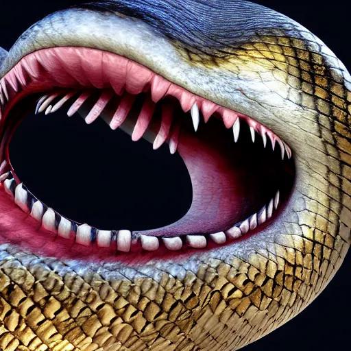 Image similar to “an upclose image of snake fangs biting into rabbit fur, unreal engine, hyper realism, 4K concept art”