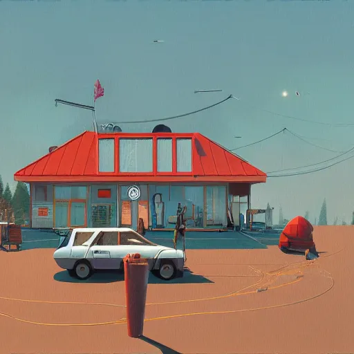 Image similar to yachting club by simon stalenhag