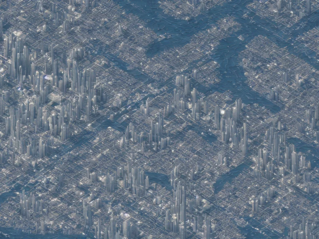 Image similar to satellite photo of a futuristic advanced alien city, detailed, 4 k