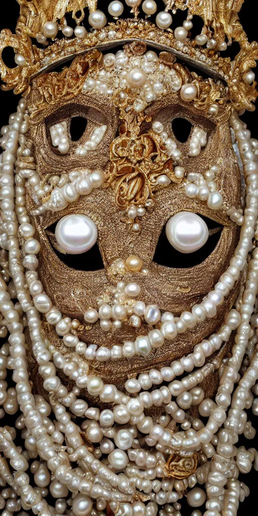 Prompt: hyperrealism, detailed textures, award winning autochrome photo, symetrical japanese pearl, beautiful animal pearl queen, autochrome pearl portrait, pearl silverplate, intricate, detailed facial pearl scary animal mask, pearl, golden jewelery, silverplate, ultra realistic, cinematic, intricate, by steve mccurry, unreal engine 8 k