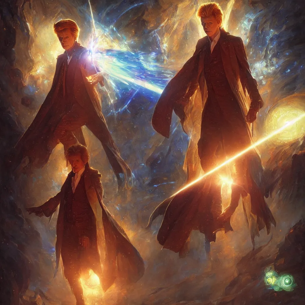 Image similar to david bowie as doctor who, radiant light, caustics, heroic, bright iridescent light, by gaston bussiere, bayard wu, greg rutkowski, maxim verehin