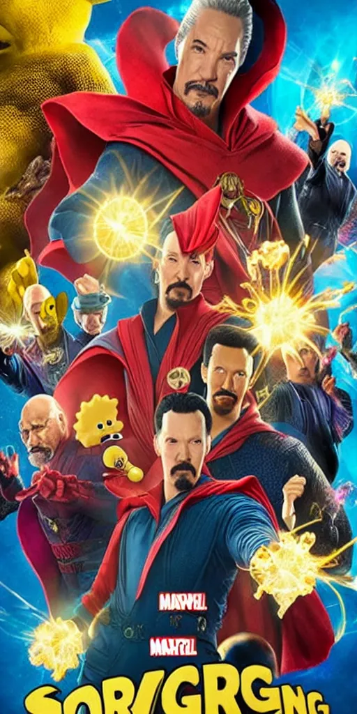 Prompt: Marvel movie poster for Dr Sponge With Dr Strange being portrayed by Spongebob