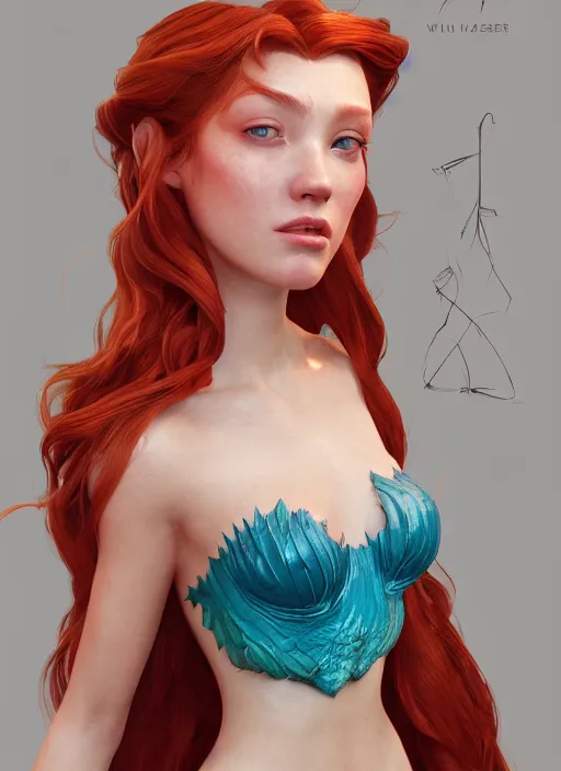 Prompt: princess ariel, naturel, hyper detailed, digital art, trending in artstation, cinematic lighting, studio quality, smooth render, unreal engine 5 rendered, octane rendered, art style by klimt and nixeu and ian sprigger and wlop and krenz cushart