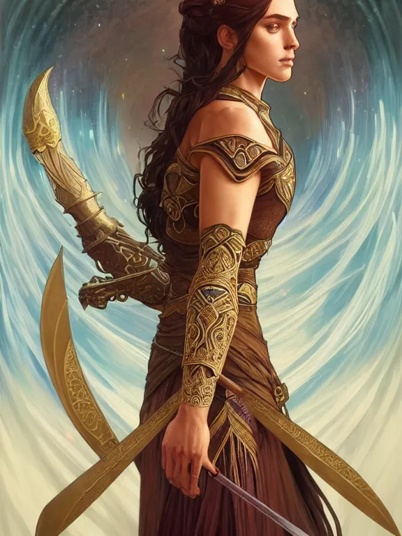 Image similar to symmetry!! intense fanart of a rebeca as a mage warrior as acotar protagonist, magic background, intricate, elegant, highly detailed, my rendition, digital painting, artstation, concept art, smooth, sharp focus, illustration, art by artgerm and greg rutkowski and alphonse mucha