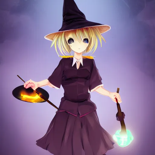 Image similar to Flirty anime witch casting magic, Artstation