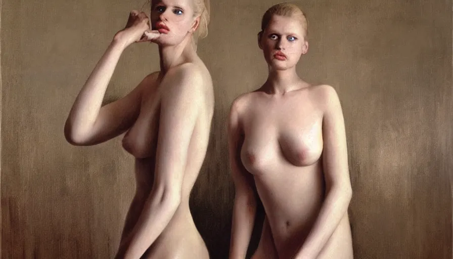 Image similar to painting by borremans, lara stone posing, detailed, stunning