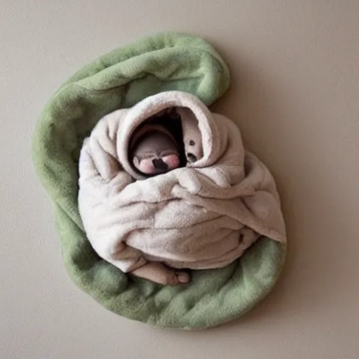 Image similar to cozy tardigrade, giant soft tardigrade curled up in a blanket rating celery, cute, soft, gentle, kind, tender