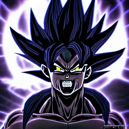 Prompt: full shot portrait of angry darkness Goku in super saiyan at moonlight, inspired by Tim Burton, Norihiro Yagi, Marc Simonetti, Amano, Juri Misaki, Giger, darkness background, detailed, unreal engine 4k volumetric light, fog,