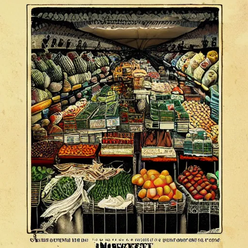 Image similar to funny market,detailed heye illustraion by Hugo Prades