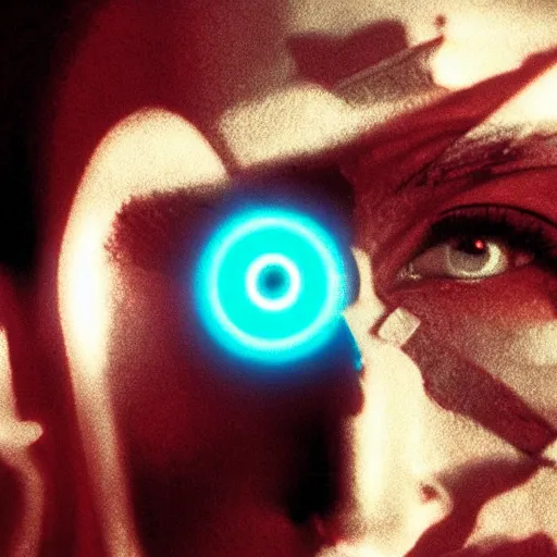 Image similar to movie still of cyborg with glowing third eye, cinematic composition, cinematic light, criterion collection, by darren aranofski