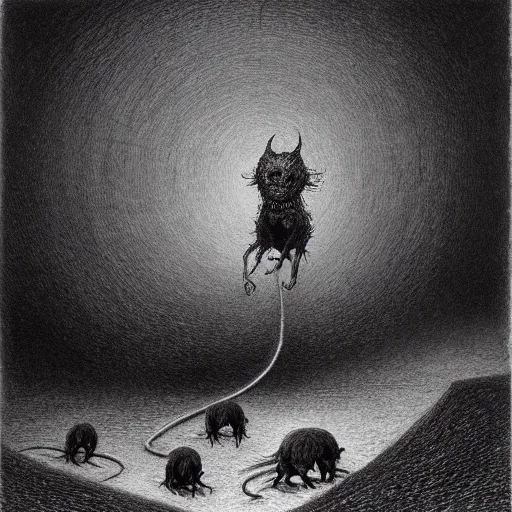 Image similar to hell of rats beksinski, eldritch, apocalypse, creepy creature, horror spooky