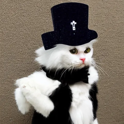 Prompt: a tuxedo cat dressed up as queen elizabeth