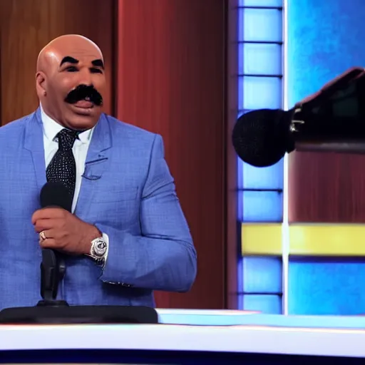 Image similar to a dog that looks exactly like steve harvey on family feud, studio lighting, 4 k, photorealistic, award winning