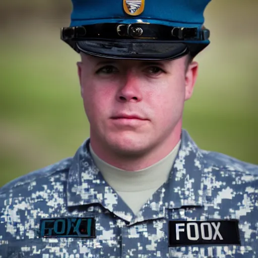 Image similar to Closeup of Fox dressed in a modern American soldier uniform, 85mm f/1.4