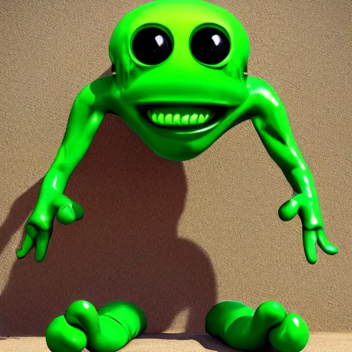 Prompt: friendly green alien with bulging brain