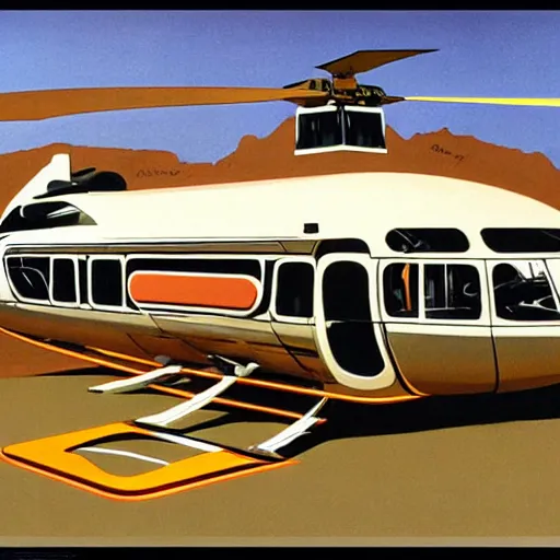 Prompt: concept art for helicopter + bus, painted by syd mead, high quality