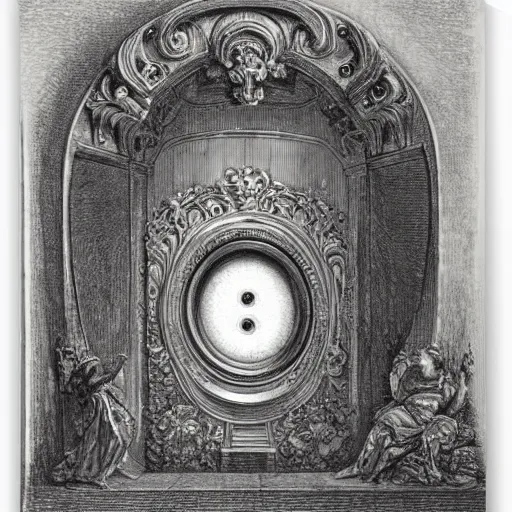 Prompt: HAL 9000, rococo style, by Gustave Doré