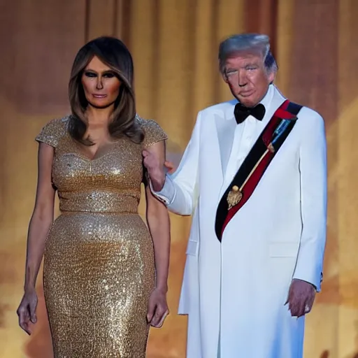 Image similar to donald and melania trump as egyptian king and queen, elegant, majestic, powerful