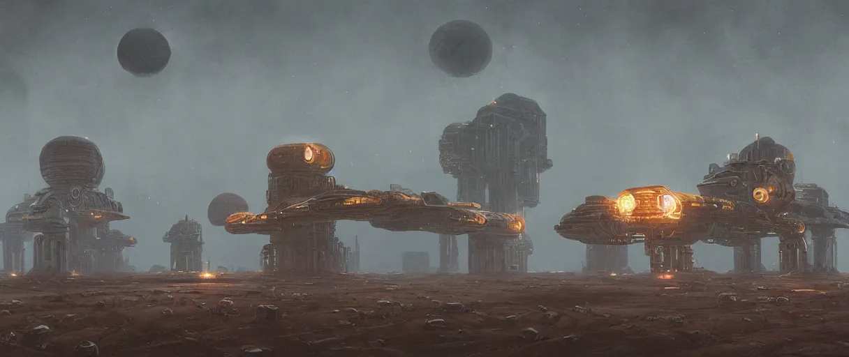 Image similar to illustration, a single scouting spaceship, deep space exploration, the expanse tv series, industrial design, spatial phenomena in the background, atmospheric, cinematic lighting, 4k, greebles, widescreen, wide angle, beksinski, sharp and blocky shapes, simon stalenhag