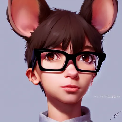 Prompt: character design portrait of an anthropomorphic furry rat girl with rat ears and a slight smile, looking at the camera, wearing normal - sized glasses, 4 k, concept art, by wlop, ilya kuvshinov, artgerm, krenz cushart, pixiv.