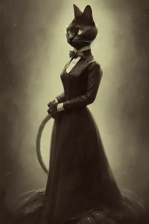 Prompt: wet plate photograph, portrait of an anthropomorphic cat in a victorian - era ballgown, dramatic lighting, highly detailed, digital painting, artstation, concept art, smooth, sharp focus, illustration, art by wlop, mars ravelo and greg rutkowski