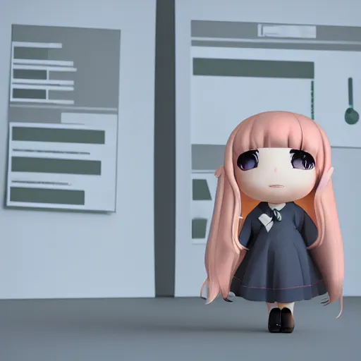 Image similar to cute fumo plush girl holding a powerpoint presentation, chibi, vray