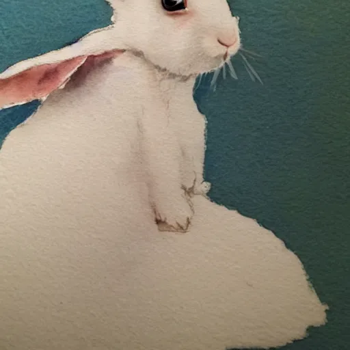 Image similar to a rabbit wearing a beautiful white dress, watercolour, realistic